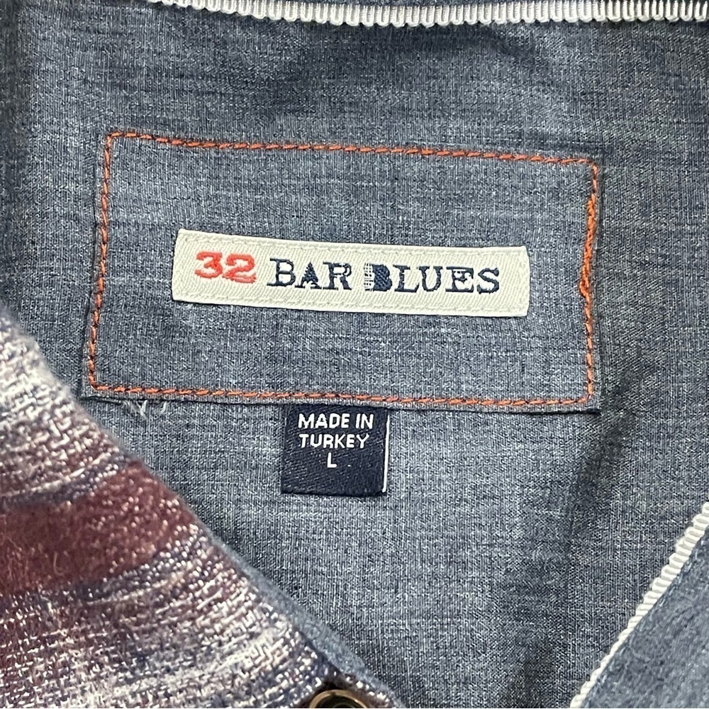 32 Bar Blues 100% Cotton Plaid Pearl Snap Button Down Shirt Size Large - Picture 10 of 13